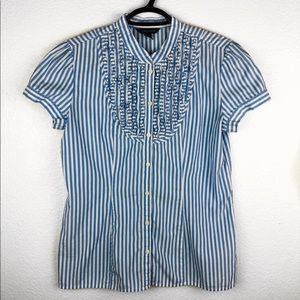 Tommy Hilfiger Button-Down Stripe Ruffle Top
